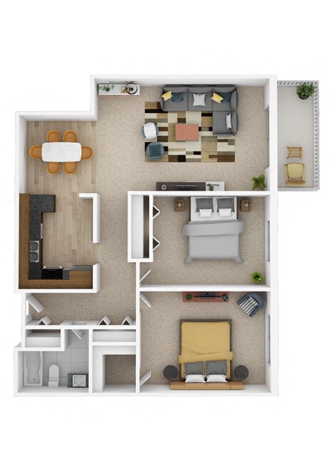 Floor plan for 2 beds, 1 bath, 1190 sqft